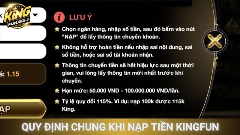 Quy định chung khi nạp tiền Kingfun
