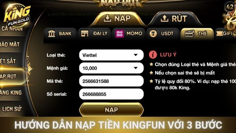 Hướng dẫn nạp tiền Kingfun với 3 bước